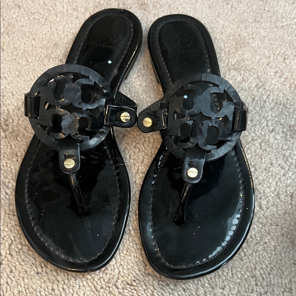 Tory Burch Black Sandals with Logo Detail